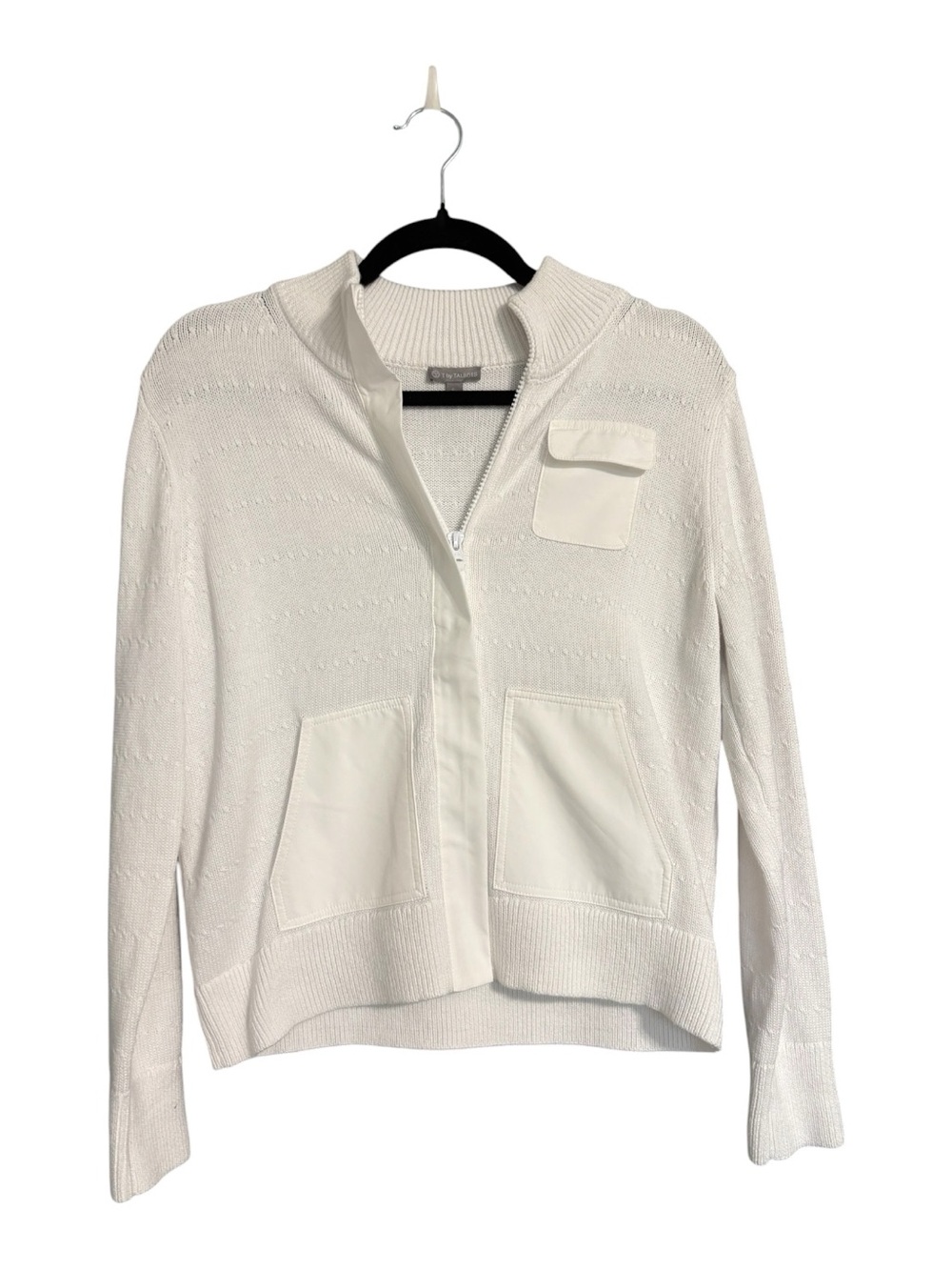 T by Talbots White Zip Front Knit Jacket Sweater Size SP
